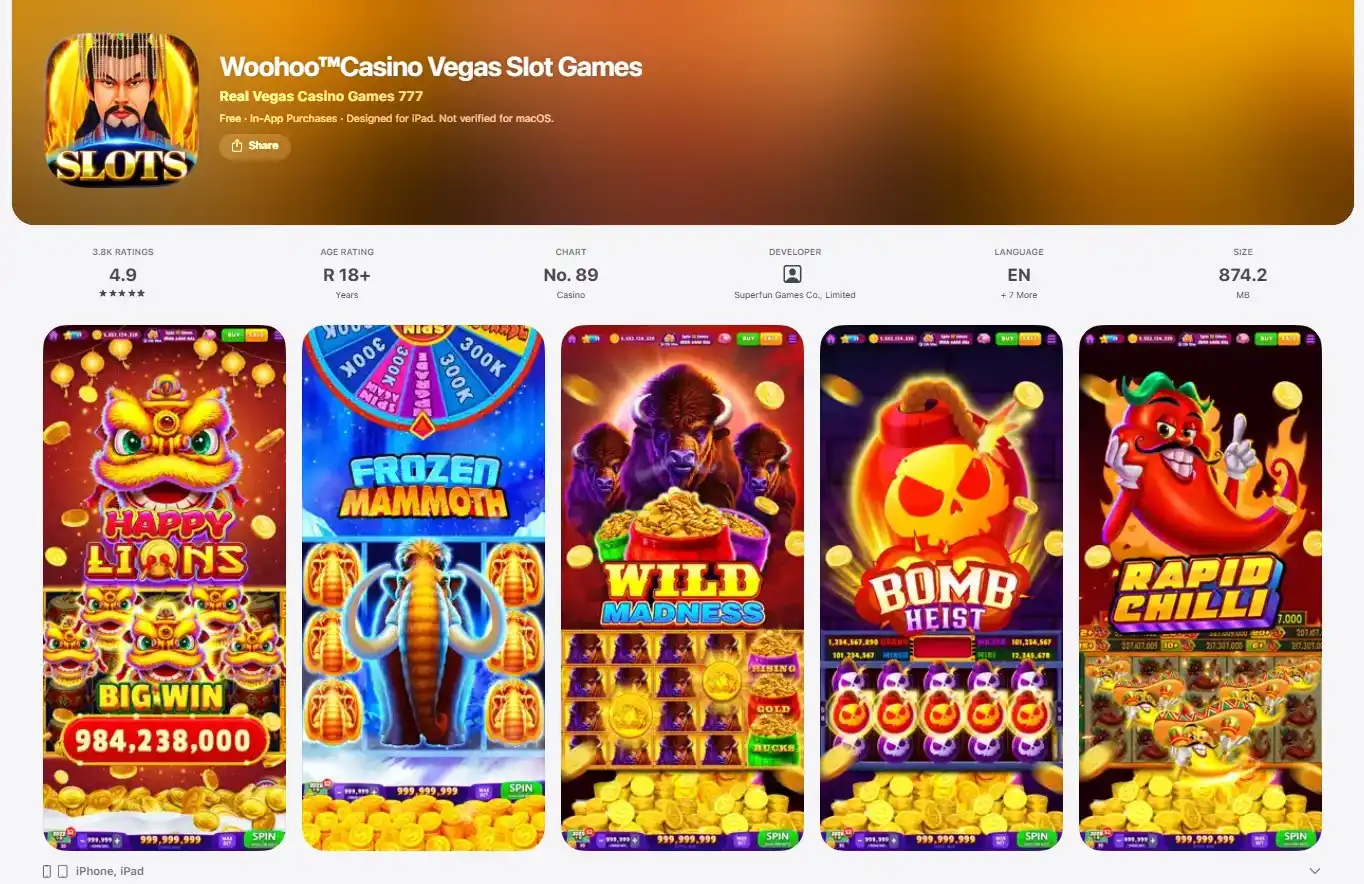 Current Australian App Store listing for Woohoo Casino
